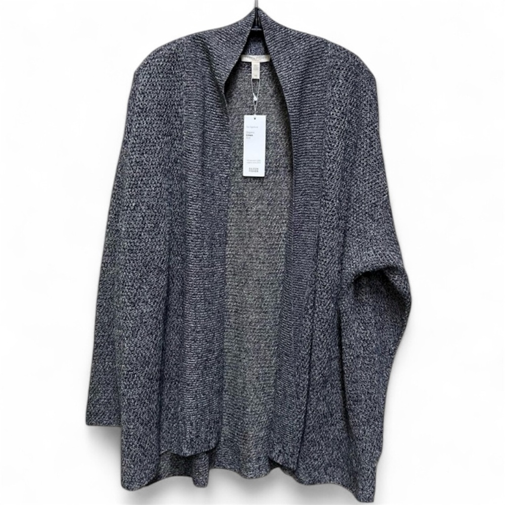 Eileen Fisher Navy and White Organic Linen Knit Cardigan.  Size:2X.   NWT